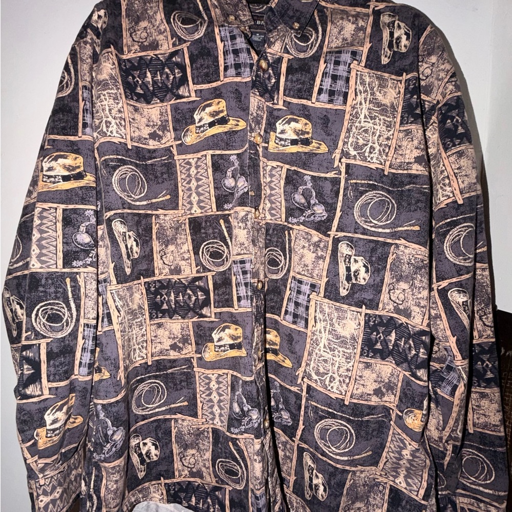 Bit & Bridle Western Print Shirt - Black and Tan